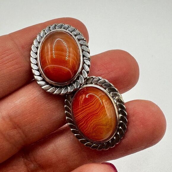 Genuine agate cuff links in solid Sterling silver, handmade in Pakistan - Picture 5 of 16